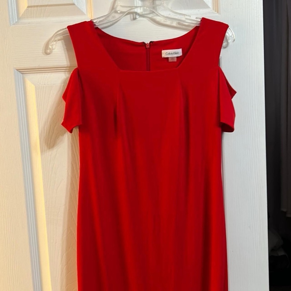 Calvin Klein Red Sheath Mini Dress Cold Shoulder